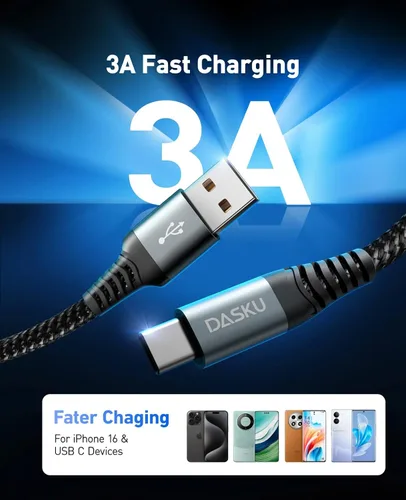 Vista 88 de Dasku iPhone 17 USB C a USB C de carga rápida, 60 W (3.1 A), paquete de 2 cables cargador de carga de 3 pies tipo C para iPhone 17/16/15/15 Plus/15