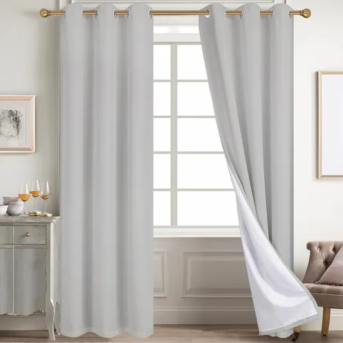 Vista 44 de Diraysid Cortinas 100% opacas de lino beige para dormitorio, con ojales, aislamiento térmico, cortinas de oscurecimiento de habitación