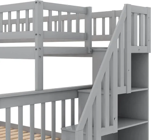 Vista 8 de Harper & Bright Designs Literas de tamaño individual sobre matrimonial, litera con escaleras y nido, literas de madera con estante de almacenamiento