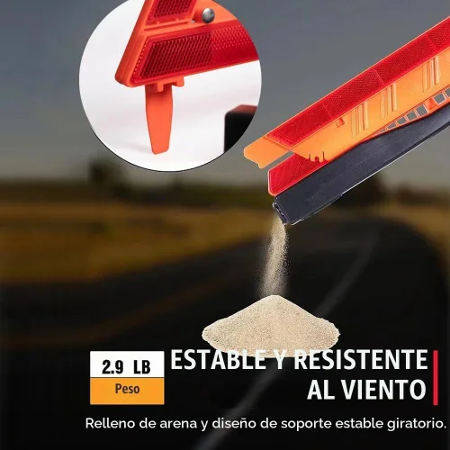 Vista 6 de Kit de triángulo reflectante de advertencia de seguridad vial, señal triangular de emergencia para carretera, aprobado por DOT, para camión, luces