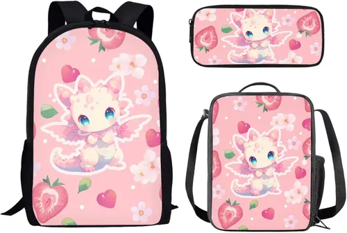 Vista 16 de Paquete de 3 bolsas escolares con estampado de bandera estadounidense para niños, mochila de gran capacidad para laptop, con cremallera, estuche