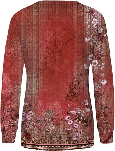 Vista 4 de Camisas de manga larga para mujer, estilo casual, holgadas, cuello redondo, para primavera, a la moda, básicas, para llevar con leggings