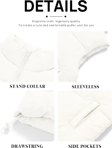 Vista 7 de MEROKEETY Chaleco acolchado para mujer, cuello alto, con cremallera, sin mangas, con bolsillos