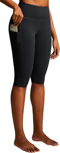 Vista 5 de Leggings capri con bolsillos para mujer, leggings de cintura alta hasta la Negro