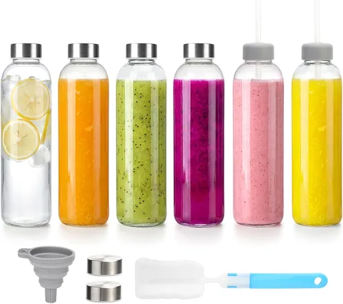Vista 11 de Zukro Botellas de jugo de vidrio de 16 onzas, tapa de acero inoxidable a