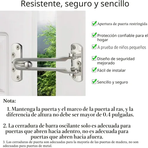 Vista 4 de Topbuti Cerradura de puerta de seguridad para el hogar, paquete de 2 cerraduras de seguridad para puerta delantera, cerraduras de refuerzo