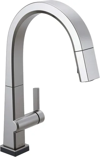 Vista 11 de Delta Grifo de cocina pivotal de níquel cepillado, grifos de cocina con rociador extraíble, grifo de fregadero de cocina, grifo para fregadero