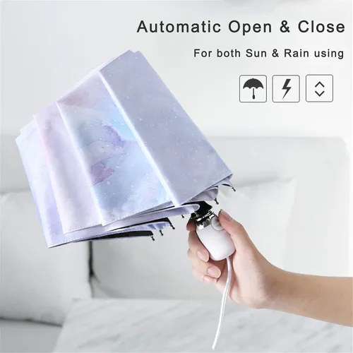 Vista 2 de Choedii Sombrilla de sol con protección UV compacta portátil automática para viajes para caminar mujeres impermeable plegable diseño de nebulosa 11