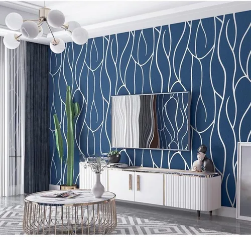 Vista 13 de Papel pintado no tejido con patrón geométrico nórdico de líneas modernas, simple y elegante para sala de estar, fondo para televisión, decoración