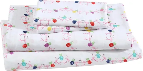 Vista 17 de Juego de sábanas de microfibra suave estampada de 4 piezas, White Puppy Love Amor de cachorro blanco
