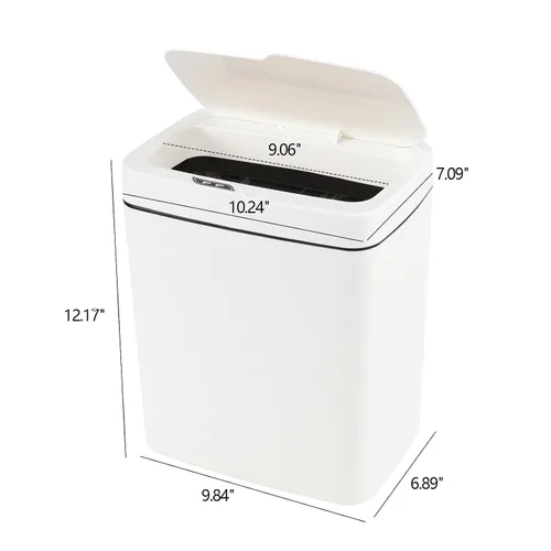 Vista 2 de Bote de basura con sensor de 4 galones con tapa infrarroja sin contacto, color blanco Cubo de basura automático de 15 litros con sensor