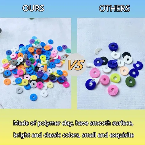 Vista 3 de 2000 cuentas Heishi de arcilla perenne para la fabricación de joyas, cuentas planas de arcilla polimérica para aretes, pulseras, collares