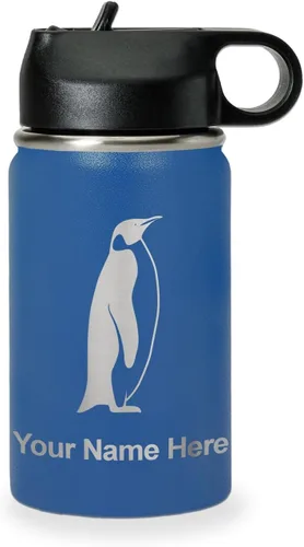 Vista 62 de LaserGram Botella de agua personalizada, pingüino, acero inoxidable de doble pared aislada al vacío con popote superior, regalo grabado
