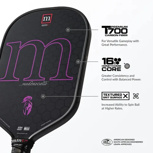 Vista 9 de Mint Sport Mademoiselle - Pala de pickleball T700 de fibra de carbono con núcleo de polipropileno de 0.63 pulgadas, superficie giratoria