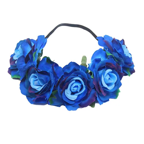 Vista 6 de Corona de rosas para mujer, diadema de festival, corona floral, Luau hawaiano, accesorios para fotos de fiestas y festivales (naranja)