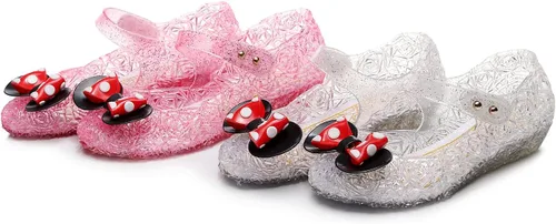 Vista 9 de Zapatos de gelatina para niñas, sandalias de cumpleaños de princesa de reina de la nieve para niñas pequeñas, sandalias azules con purpurina