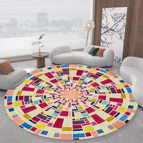 Vista 9 de 3D Optical Illusion Abstract Round Rug 70s Retro Pop Art Deco Large Rugs for Living Room Bedroom Classroom Red Brown Washable Low Pile Carpet