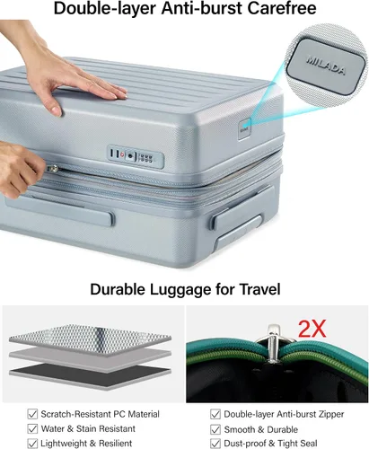 Vista 4 de MILADA Maleta rígida expandible para equipaje, Plateado (Arctic Silver)