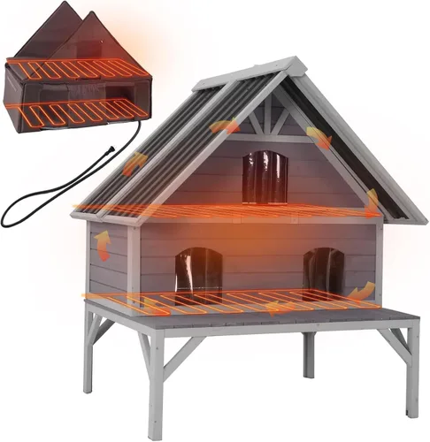 Vista 18 de GUTINNEEN Casa Grande para Gatos al Aire Libre Resistente a la Intemperie con Puertas de Escape, Madera Maciza Aislada Más Gruesa, Porche Grande