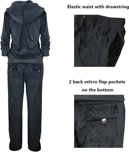 Vista 5 de Conjunto deportivo de terciopelo para mujer 2 piezas sudadera con capucha y cremallera completa