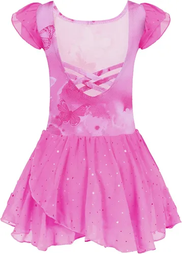 Vista 24 de Arshiner - Vestido de baile de ballet con mangas con volantes, leotardo de tutú con ruedo para niñas Lila