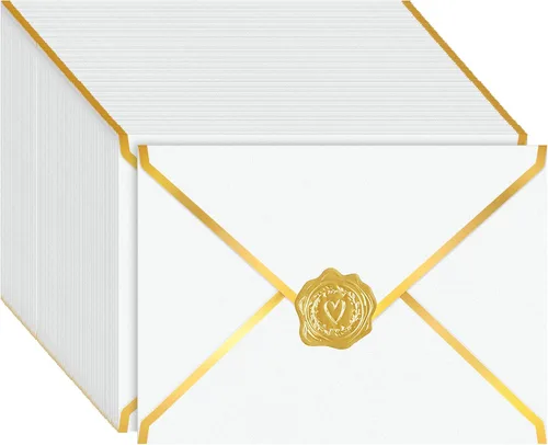Vista 13 de Paquete de 100 sobres A7 de 5 x 7 para invitaciones, 7.18 oz de cartulina gruesa brillante 4 x 6 con solapa en V y sellador de lámina dorada, sobre