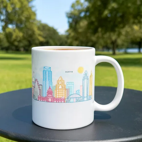 Vista 2 de Vastigo Taza de café Austin – Taza de cerámica de recuerdo de 11 onzas con caja de regalo – Taza de viaje City Skyline – Apto para lavavajillas