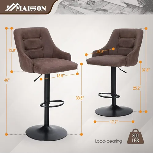 Vista 2 de Maison Taburete de bar giratorio ajustable con respaldo para encimera de cocina, silla de bar acolchada de piel sintética con base resistente