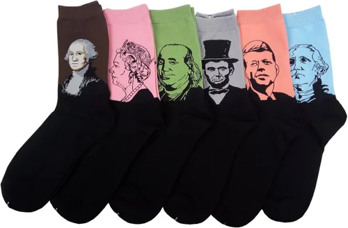 Vista 4 de HSELL Divertidos calcetines de vestir para hombre con diseños divertidos de algodón, Presidentes 6 Pares