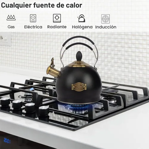 Vista 2 de Tetera Silbante de Acero Inoxidable, Tetera para Estufa de Inducción, Olla para Té de Ebullición Rápida para Calentar Agua 2.6 Cuartos