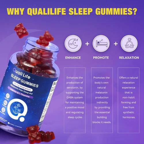 Vista 2 de Gomitas para dormir sin melatonina para adultos con magnesio, raíz de valeriana, 5-HTP y mezcla de hierbas, suplementos naturales para ayudar al
