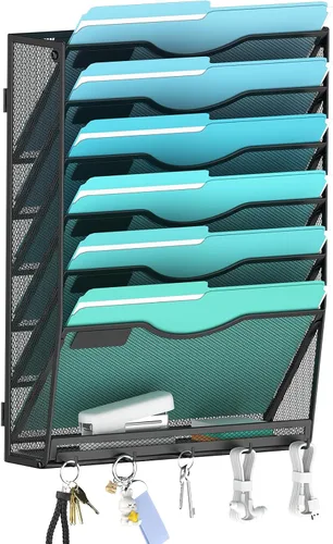 Vista 11 de Gawerk Organizador de archivos de pared colgante de 3 niveles, organizador de papel de correo de malla para colgar carpetas de archivos para oficina