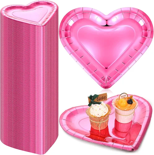 Vista 8 de Remerry 100 platos de corazón de boda, platos de papel desechables en forma de granel, platos de papel gruesos, platos decorativos de postre