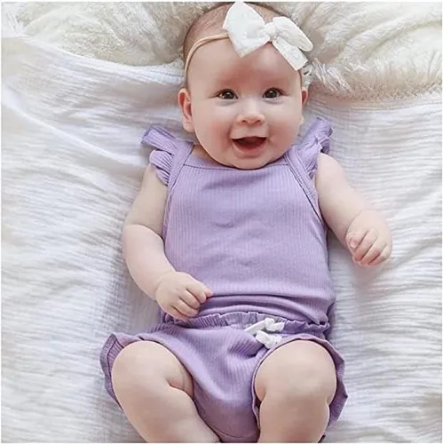 Vista 2 de Ropa de bebé recién nacida, sin mangas, con flores, enterizo, pantalones cortos, conjunto de verano