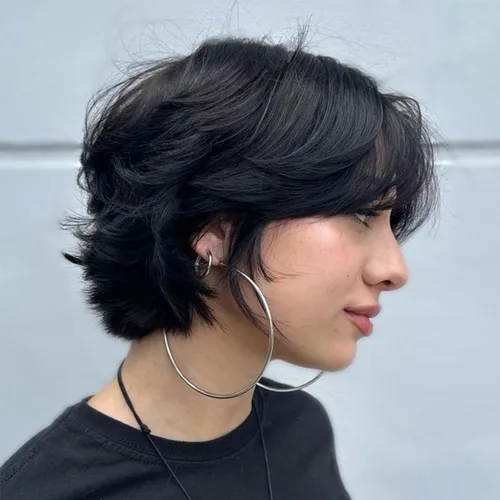 Vista 5 de Adette Peluca de cabello humano real de 6 pulgadas para mujer, sin pegamento, estilo Mullet y Wolf Cut, textura rizada ondulada negra natural, corte