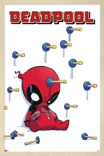 Vista 7 de Trends International Marvel Comics Deadpool - Póster de pared de dardos, 22.4 pulgadas de largo x 14.7 W, versión enmarcada de madera de granero
