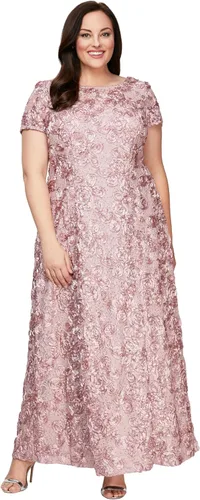 Vista 19 de Alex Evenings Women's Long Rosette Mother of The Bride Dress with Short Sleeves Bígaro cepillado