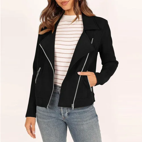 Vista 6 de SHOPESSA Winter Coat Women Plus Size Faux Suede Moto Jacket Women Notch Collar Zip Up Biker Jacket Snow Jackets for Women