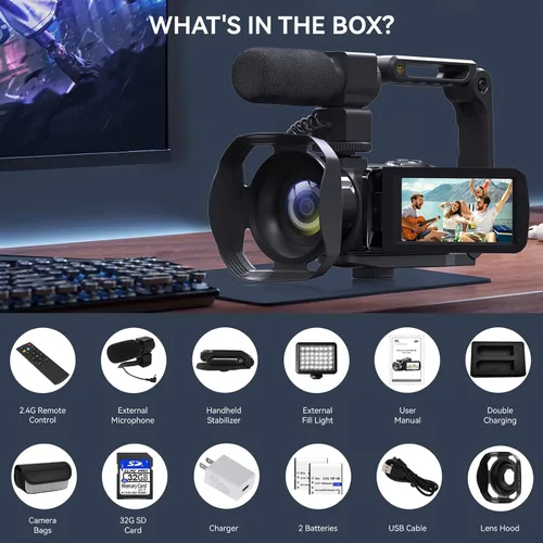 Vista 7 de Cámara de video, videocámara 8K de 48 megapíxeles para vlogging de YouTube con zoom digital 18X, pantalla táctil de 3” con WiFi, micrófono externo