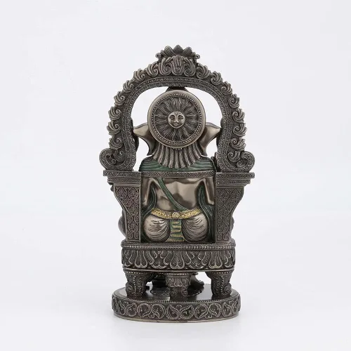 Vista 5 de Veronese Design 10 1/4 pulgadas de alto Lord Ganesha sentado en el trono con arco del templo elefante hindú Dios Fortuna Estatua de resina bronceada