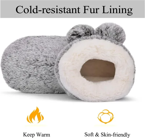 Vista 5 de DL Pantuflas bonitas para mujer, con forro polar mullido, espuma viscoelástica, zapatos de casa, para invierno, con pompones