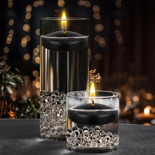 Vista 3 de Mega Candles 4 velas flotantes negras sin perfume, vela de cera vertida a mano de 3 pulgadas de diámetro, decoración del hogar, recepciones de boda