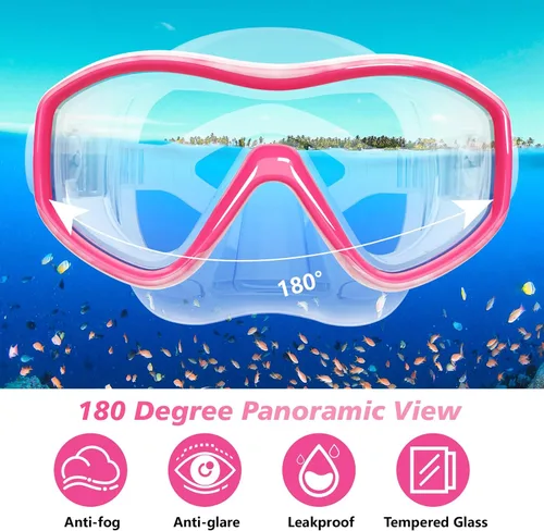 Vista 3 de Gafas de natación para niños con cubierta para la nariz, máscara de buceo de esnórquel para niños y niñas de 5 a 15 años, gafas de natación antivaho
