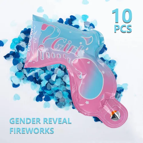 Vista 2 de Pistola de felicitación con globos de confeti para revelación de género, para él o ella (juego de 10) suministros de fiesta para bebé niño o niña