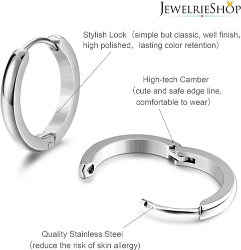 Vista 2 de JewelrieShop - Juego de aretes de aro quirúrgicos dorados, hipoalergénicos, aretes de aro para hombre (oro, negro, aretes de aro de acero inoxidable)