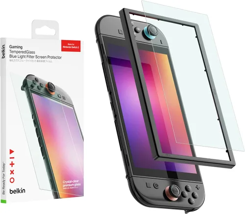Vista 9 de Belkin TemperedGlass - Protector de pantalla antirreflectante para Nintendo Switch de dureza 2-9H, delgado, resistente a los arañazos, incluye marco