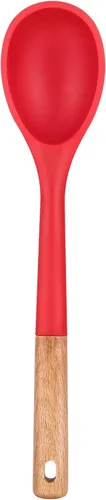 Vista 10 de Cucharas de cocina grandes de silicona, cuchara antiadherente con mango de madera maciza, cucharas de cocina de silicona resistentes al calor