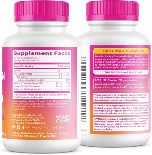 Vista 9 de Pink Stork Gomitas de suplemento de hierro prenatal para mujeres, 20 mg, 60