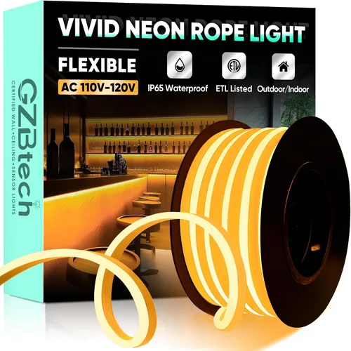 Vista 22 de GZBtech Tira de luces LED flexibles de neón de 16.4 pies, tira de luz impermeable CA de 110-120 V, 120 LEDs/M, iluminación de neón conectable