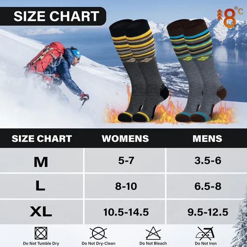 Vista 4 de Calcetines de esquí de lana merina, térmicos, hasta la rodilla, para invierno, snowboard, deportes para hombres y mujeres